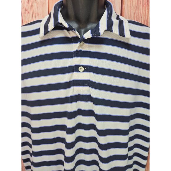 RLX Ralph Lauren Mens Striped Polo Shirt Large Navy Short Sleeve - Picture 3 of 7